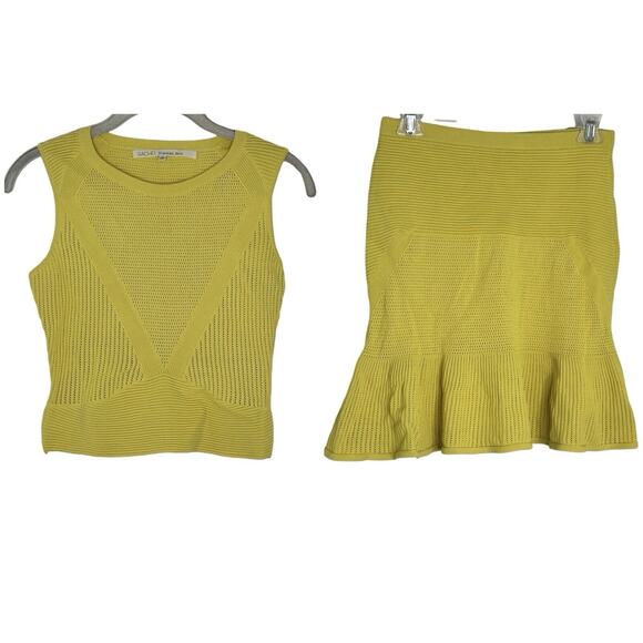 Rachel Zoe Dresses & Skirts - Rachel Zoe Women’s Crochet Yellow Knit Skirt Set 2-Piece Size Small